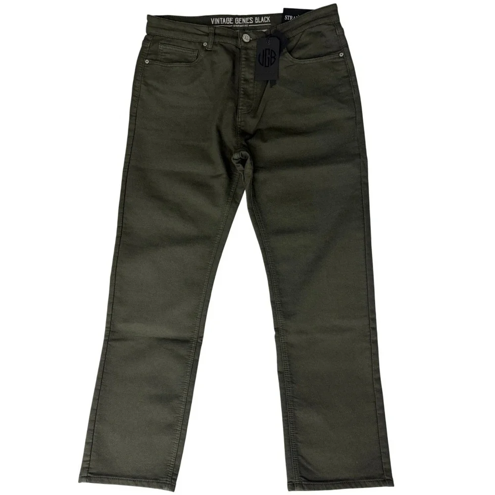 VGB Vintage Genes Black Men's Green Olive Denim Jean Slim Fit Stretch 36W X30L